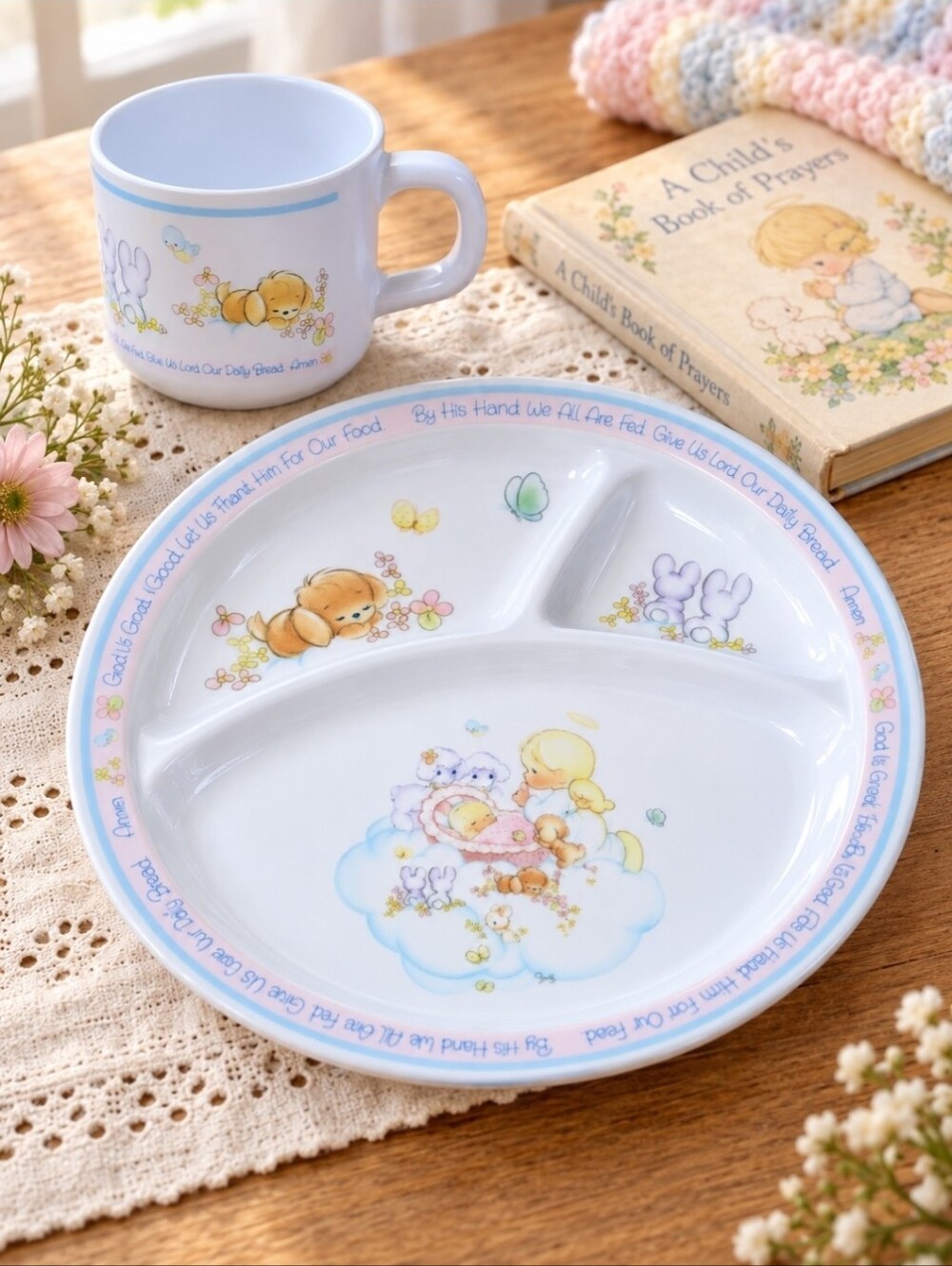 Vintage 1987 Precious Moments Enesco Prayer Melamine Plate Cup Set
